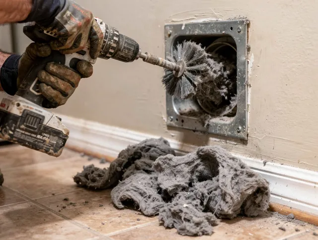 Certified Canton Dryer Vent Cleaning technician performing dryer vent cleaning in Canton